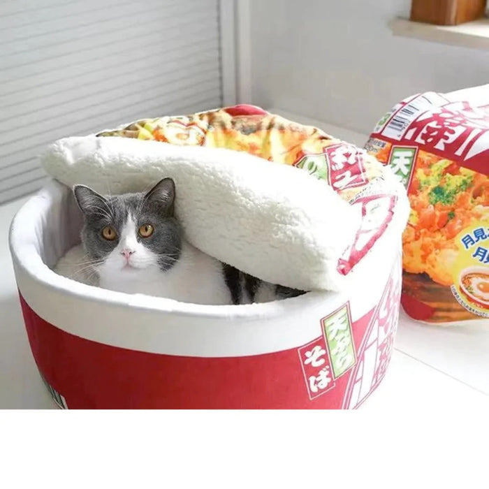 Plush Pet Ramen Cushion Bed - Cozy Comfort for Cats and Dogs