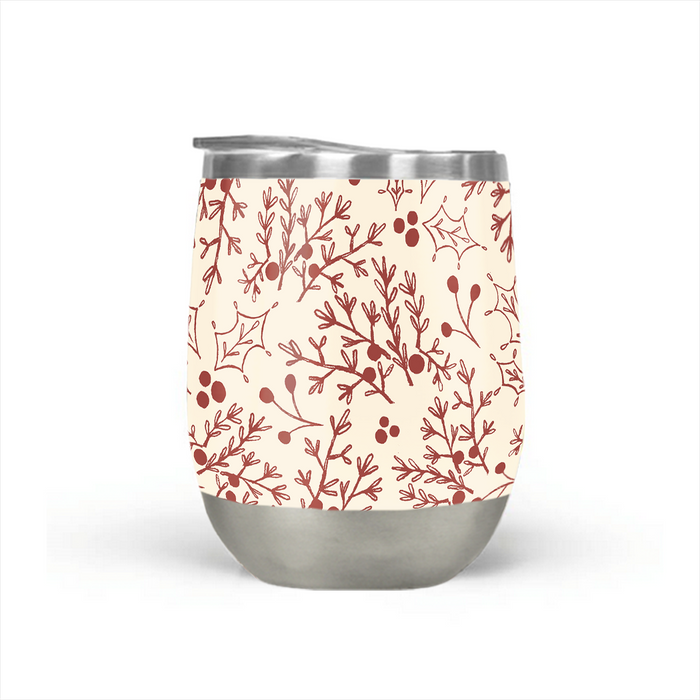 Red Christmas Branch 12 oz Stemless Wine Tumbler