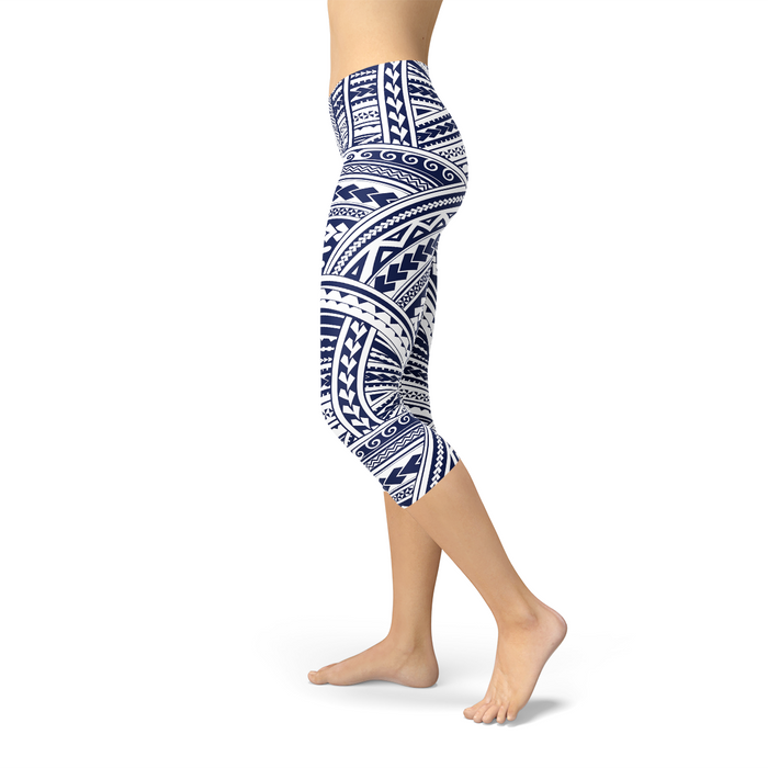Polynesian Maori Tattoo Capri Leggings - High-Quality Performance and Comfort