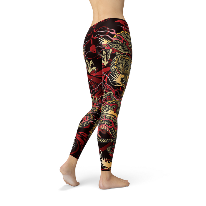 Premium Full-Length Dragon Print Leggings for Women - Strength and Fashion