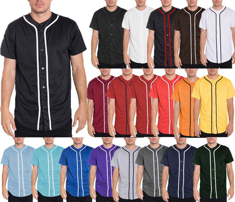 Mens Baseball Button Down Jersey Shirt with Colored Piping - 100% Polyester