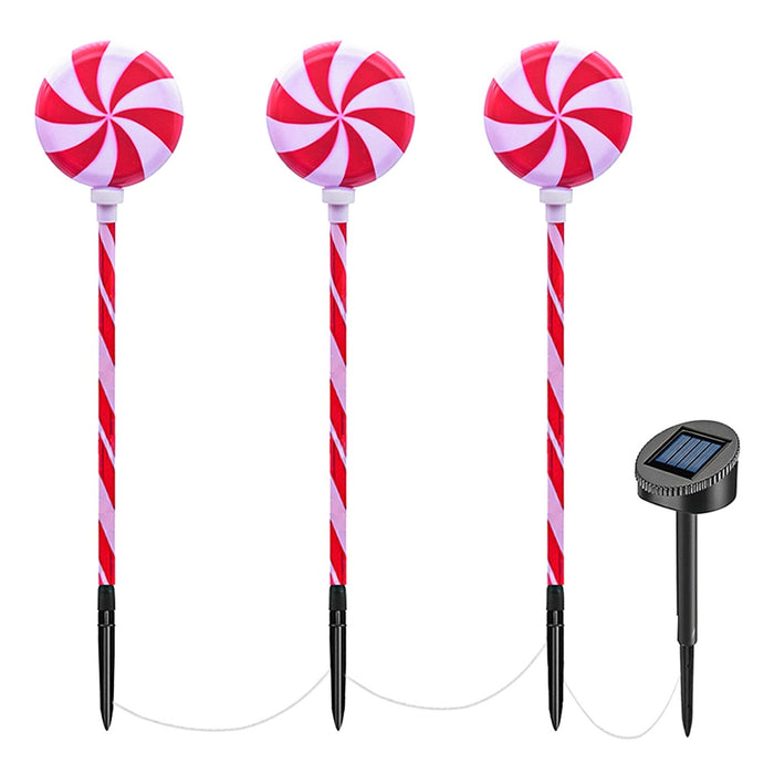 Solar Christmas Candy Light Set of 3 - IP65 Waterproof Lollipops
