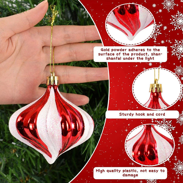 14 Pcs/Box Red Candy Cane Christmas Ball Ornaments