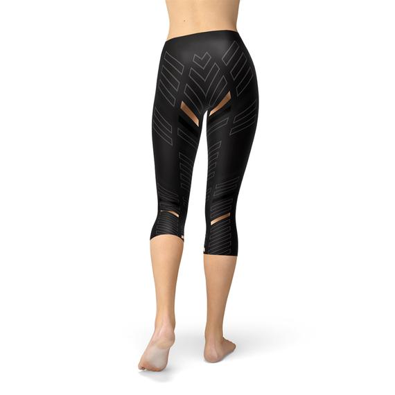 Premium Sports Stripes Black Capri Leggings for Women