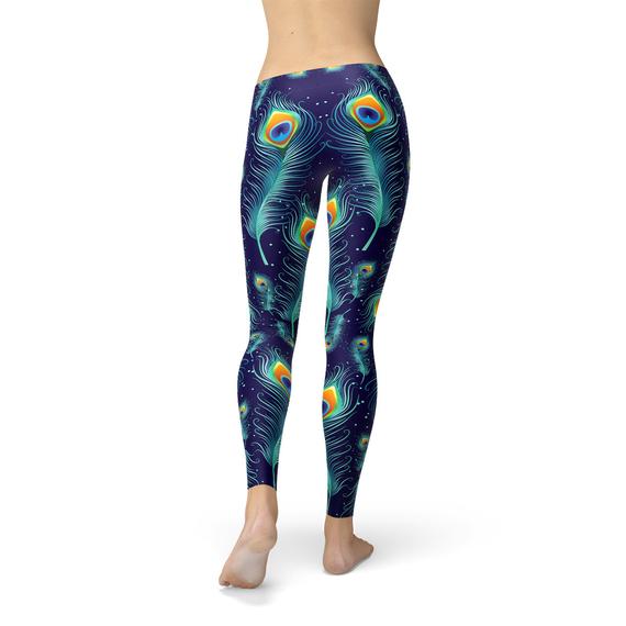 Women's Full-Length Peacock Feather Print Leggings - Beauty and Comfort Combined