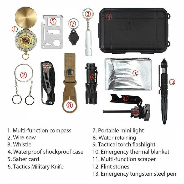 14-in-1 Outdoor Emergency Survival and Safety Gear Kit for Camping